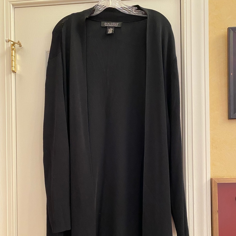 Dialogue black 1X long open cardigan